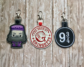 Wizard key fob, zipper pull, luggage tag, key chain, backpack charm, etc.