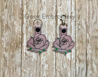 Rose key fob zipper pull, luggage tag, key chain, backpack charm, Valentines keychain
