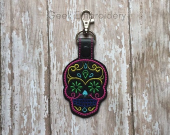 Sugar Skull key fob, zipper pull, luggage tag, key chain, backpack charm, etc.