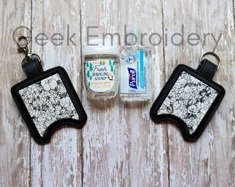 Black and White Floral Sanitizer Holder, Sanitizer Holder, Hand Sanitizer Keychain, Hand sanitizer , Baby Bag Clip