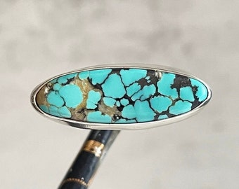 Horizontal turquoise ring natural turquoise ring in 925 sterling silver hammered band organic turquoise statement ring artisan made western