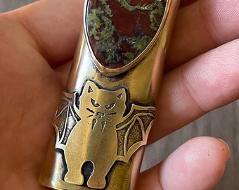 Vampire Cat Bloodstone Coffin gemstone lighter, witchy lighter, Metal lighter case, gift for goth, gift for stoner girl, stoner accessory
