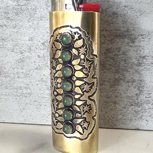Chakra gemstone lighter case brass lighter case green aventurine semi precious lighter cover semi-prescious gem accents original design