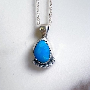 Turquoise charm necklace 925 sterling silver necklace dainty real turquoise necklace small turquoise necklace minimal necklace for bride