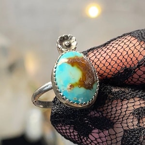 Turquoise ring, cow print turquoise ring, western ring, cowgirl style, statement ring, real turquoise, genuine turquoise, Size 5.5