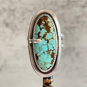 Framed Turquoise Cocktail Ring Natural Turquoise Statement Ring Oval Turquoise Ring Cowgirl Style 925 Sterling Silver Chunky Turquoise Ring