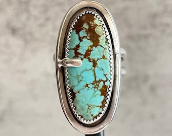 Framed Turquoise Cocktail Ring Natural Turquoise Statement Ring Oval Turquoise Ring Cowgirl Style 925 Sterling Silver Chunky Turquoise Ring