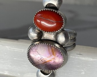 Amethyst ring with Jasper 925 sterling silver ring Size 9.75 shield maiden ring Viking ring witchy jewelry goddess jewelry statement ring