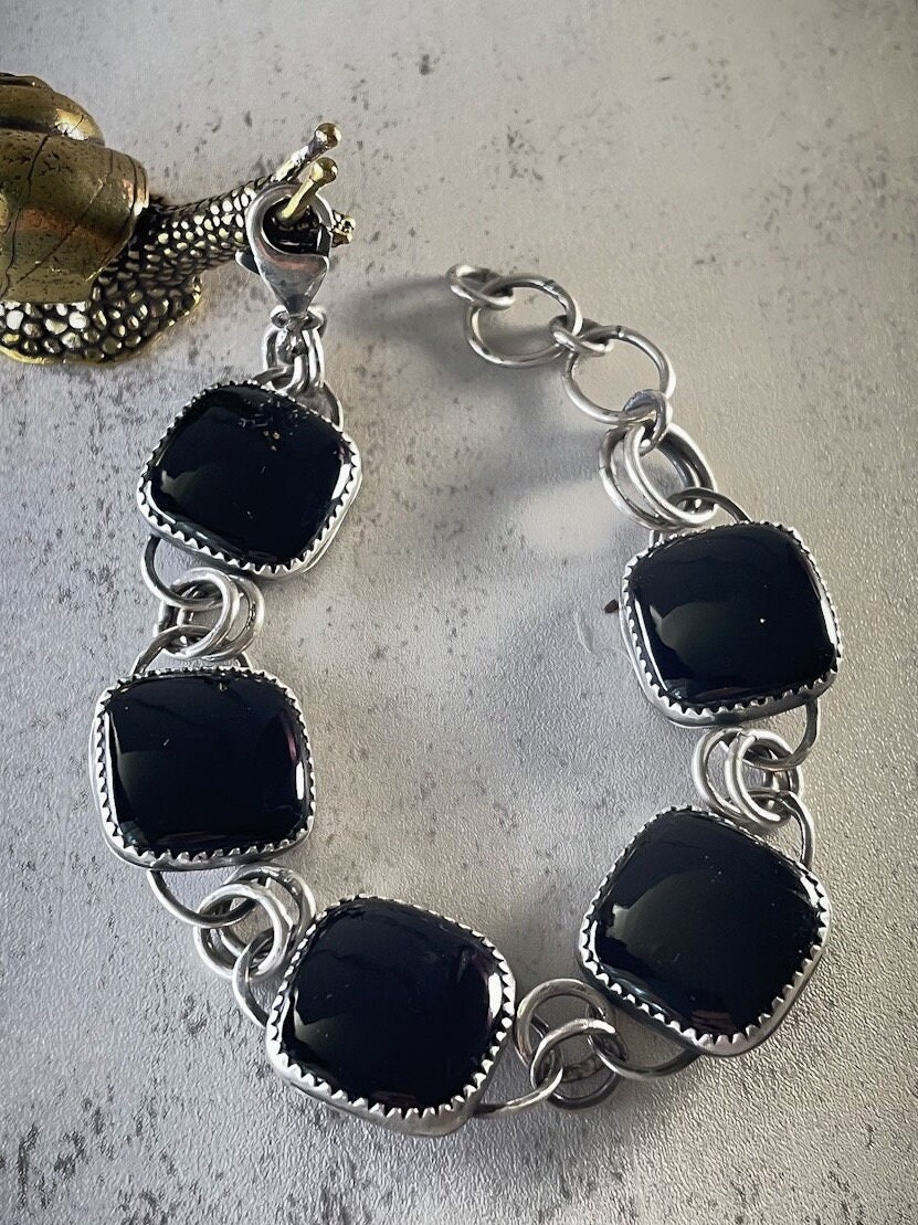 オニキスブレスレット チャンキー 925 スターリングシルバー