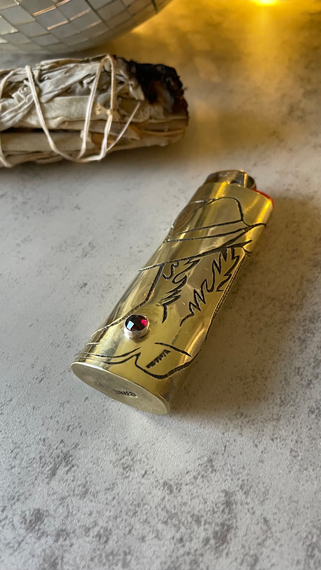 Cowboy Boot Lighter Case, Cowgirl Lighter, Brass Lighter Case, Gemstone