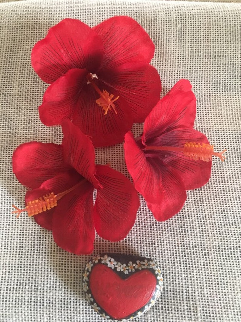 Hibiscus flower red tropical flowers,3 loose flowers,wedding flowers