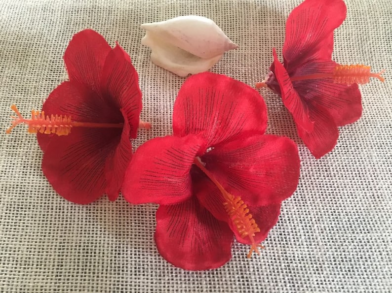 Hibiscus flower red tropical flowers,3 loose flowers,wedding flowers