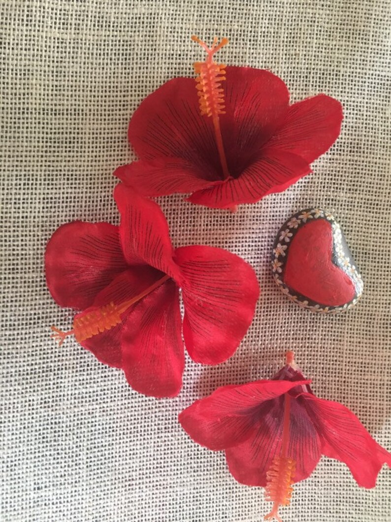 Hibiscus flower red tropical flowers,3 loose flowers,wedding flowers