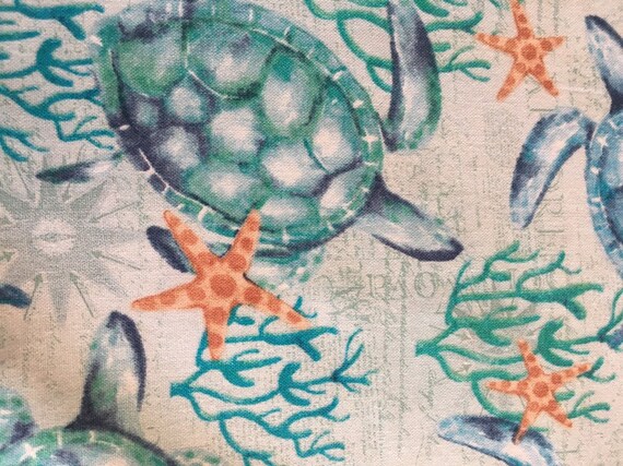 Hawaiian Tropical Fabric Turtles And Starfish Under The Sea In Etsy