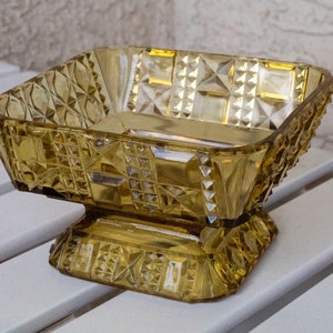 Vintage Yellow Glass Square Bowl EAPG