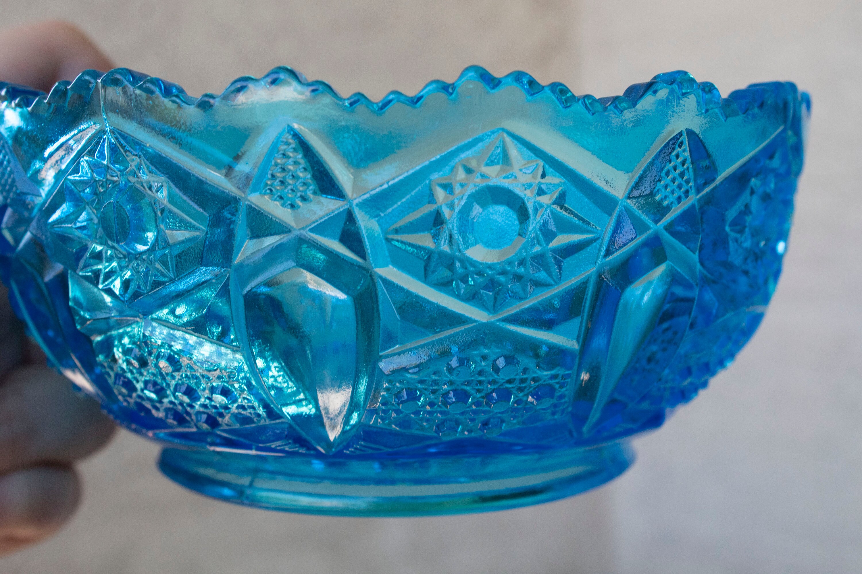Vintage Blue Glass Handled Bowl Etsy.de