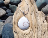 Reversible Silver Shiva Shell Pendant - Teardrop - Timeless Elegant Beachy Boho Chic Design with Black Leather Rope or Sterling Silver Chain