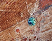Reversible Silver Sterling Shiva Shell Pendant - Abalone - Beachy Boho Chic Design with Black Leather Rope or Sterling Silver Chain