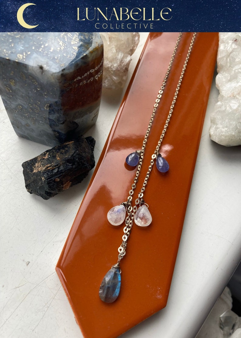 Water - The Elements Collection Labradorite, Rainbow Moonstone, Tanzanite Sterling Silver Necklace