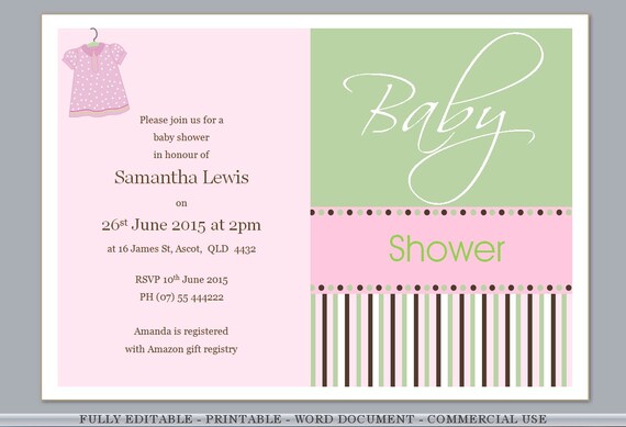 Fully Editable Printable Pink Green Baby Girl Birthday Invite Etsy
