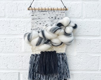 Woven Wall Hanging | black + cream | cloud style | tapestry, wall décor, wall art, weaving, woven wall art