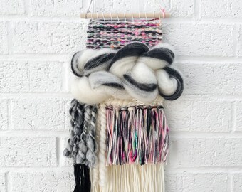 Woven Wall Hanging | rainbow + black + cream | cloud style | tapestry, wall décor, wall art, weaving, woven wall art