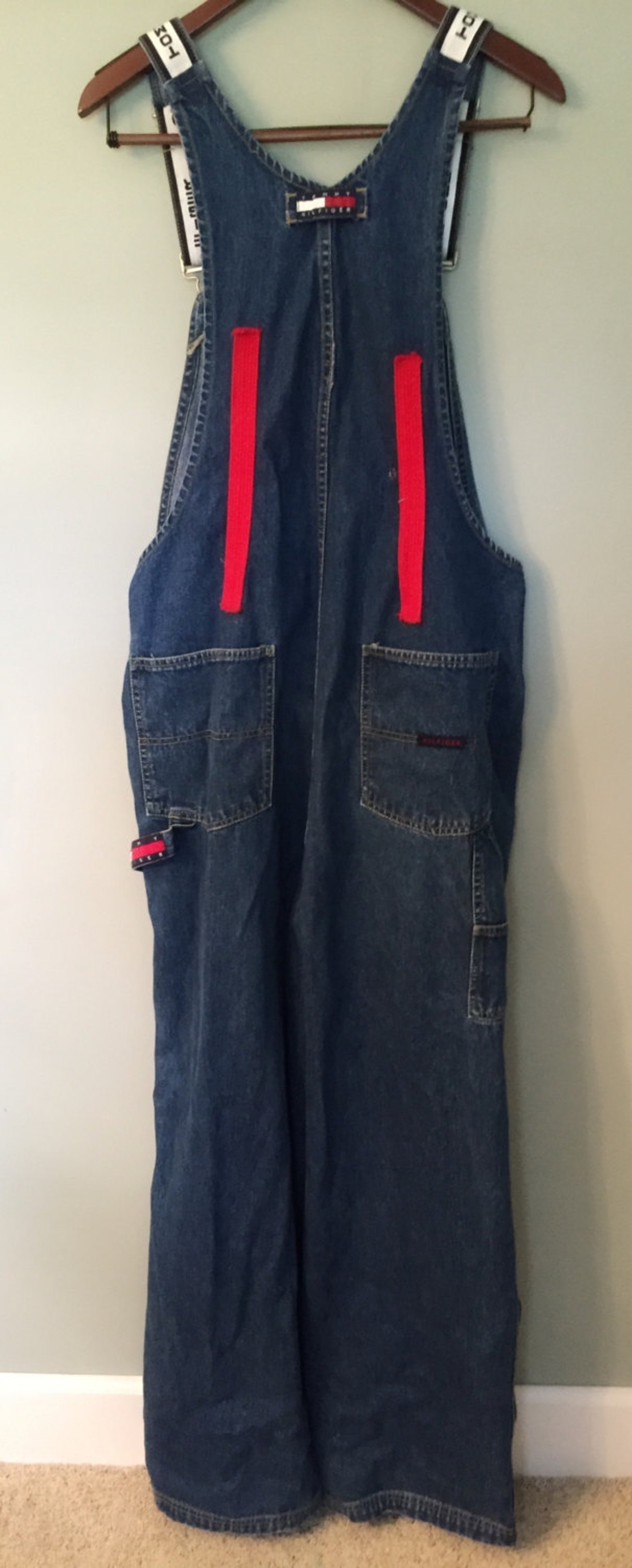 Vintage 90's Tommy Hilfiger denim carpenter overalls white | Etsy