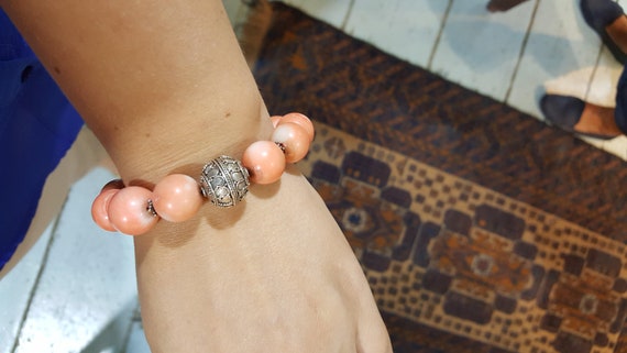 Bracelet With Pink Coral Stones (angel Skin) and Silver