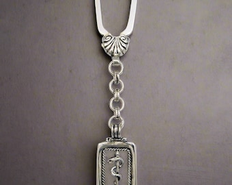 Rod of Asclepius Greek Key ring in sterling silver (MP-10)