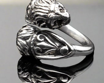 Two Headed Lion Ring, Ancient Greek Ring, Sterling Silver ring, Greek  Jewelry