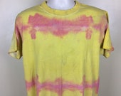 Vtg 90s Anvil Tie Dye T-Shirt Yellow Pink L Blank Plain