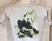 Vtg 1996 Panda Bears T-Shirt Heather Gray S 90s Anvil Animal Nature Wildlife