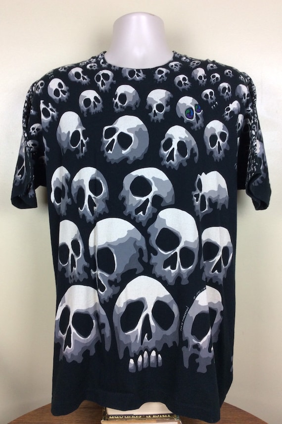 Vtg 1992 Liquid Blue Skull All Over Print T-Shirt Black L 90s AOP ...