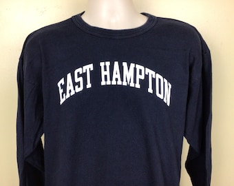 Vtg 90s Champion Brand East Hampton Long Sleeve T-Shirt Navy Blue L/XL Long Island New York NY Made In USA