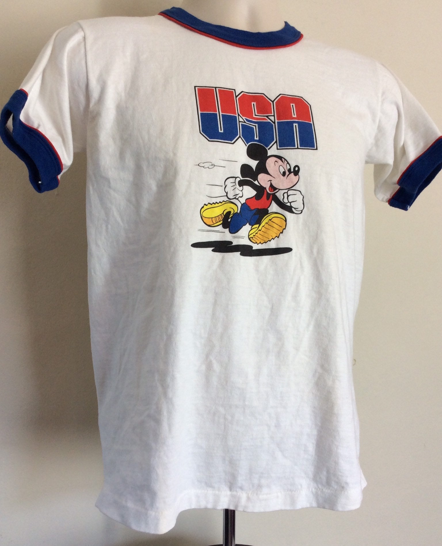Vtg 80s Mickey Mouse USA Ringer T-shirt White XS/S Disney | Etsy