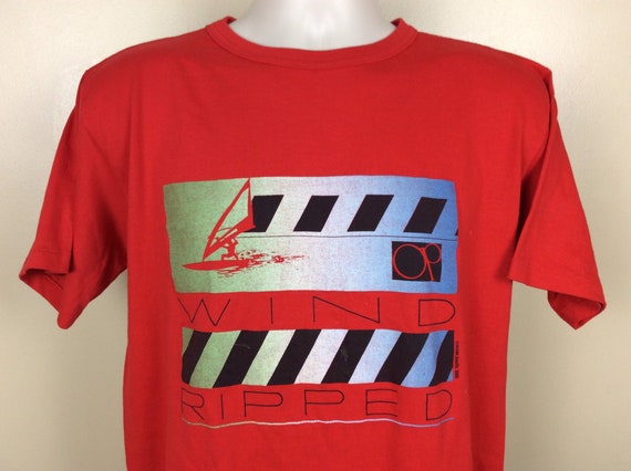 Vtg 1985 OP Ocean Pacific Windsurfing T-Shirt Red… - image 1