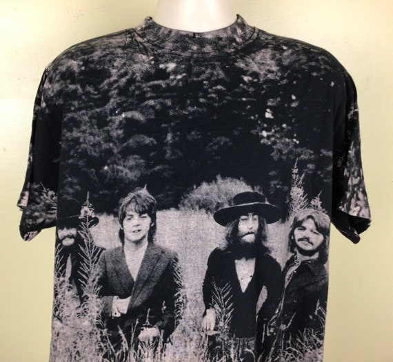 Vtg 1995 Beatles All Over Print T-shirt Black XL 90s AOP John
