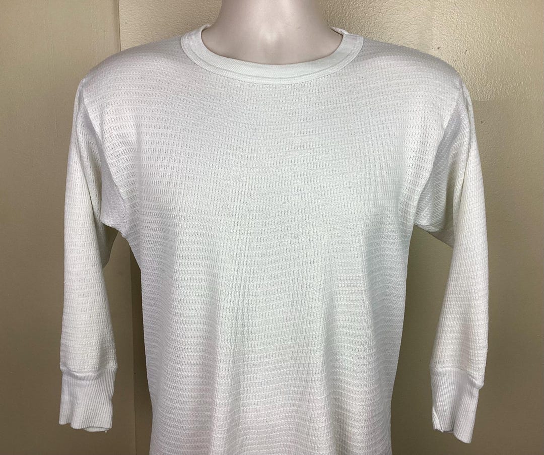Vintage 80s Hanes Long Tail Thermal Underwear Shirt White M/L