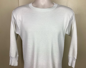 Vintage 80s Hanes Long Tail Thermal Underwear Shirt White M/L