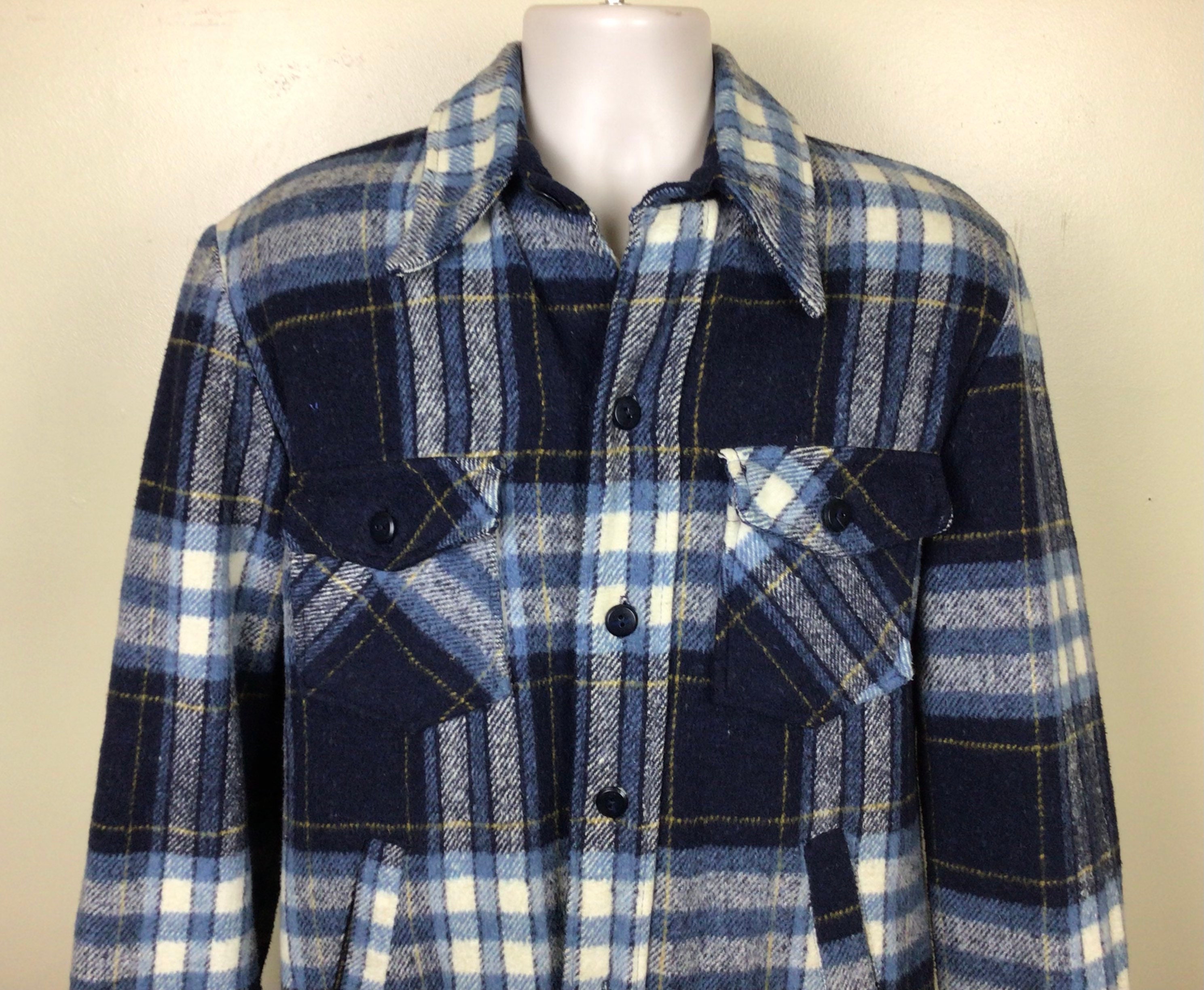 Vtg 70s 80s Sears Men's Store Flannel Lined Jacket Blue 42 Vtg 70s 80s Sears Men's Store Flannel Lined Jacket Blue 42