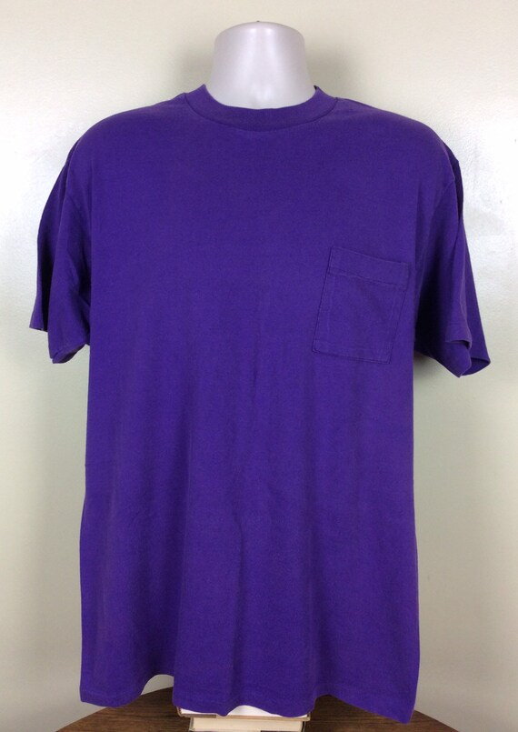 Vtg 90s Tultex Plain Purple Pocket T-shirt L/XL Blank Single