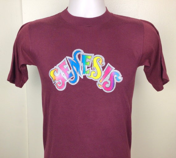 Vtg 70s Early 80s Genesis Iron On T-Shirt Maroon … - image 1