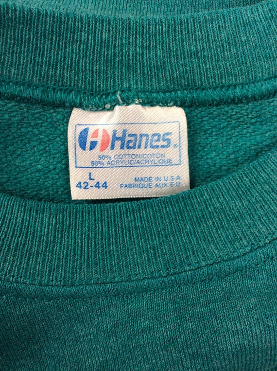 Vtg 80s Hanes Plain Teal Green Raglan Sweatshirt … - image 5