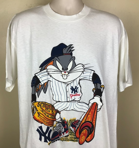 Vtg 90s New York Yankees Bugs Bunny T-shirt White XL Looney 