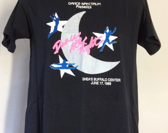 Vtg 1989 Dance All Night T-Shirt Black L 80s 50/50 Shea's Buffalo NY Moon