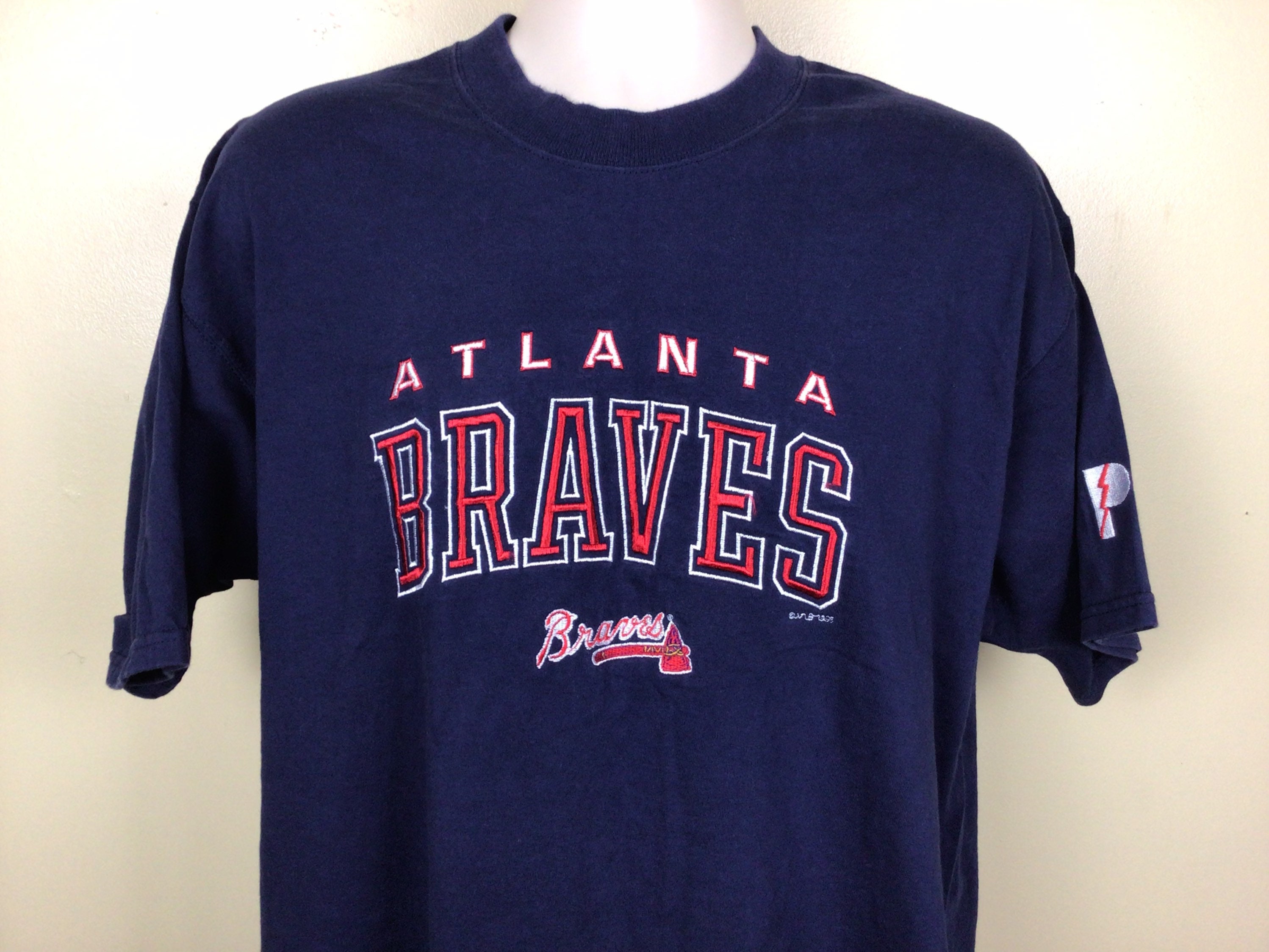 Vtg 1995 Pro Player Atlanta Braves Embroidered T-shirt Blue -  UK