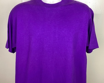 Vtg 90s Fruit Of The Loom Plain Purple T-Shirt L Blank Single Stitch Made In USA