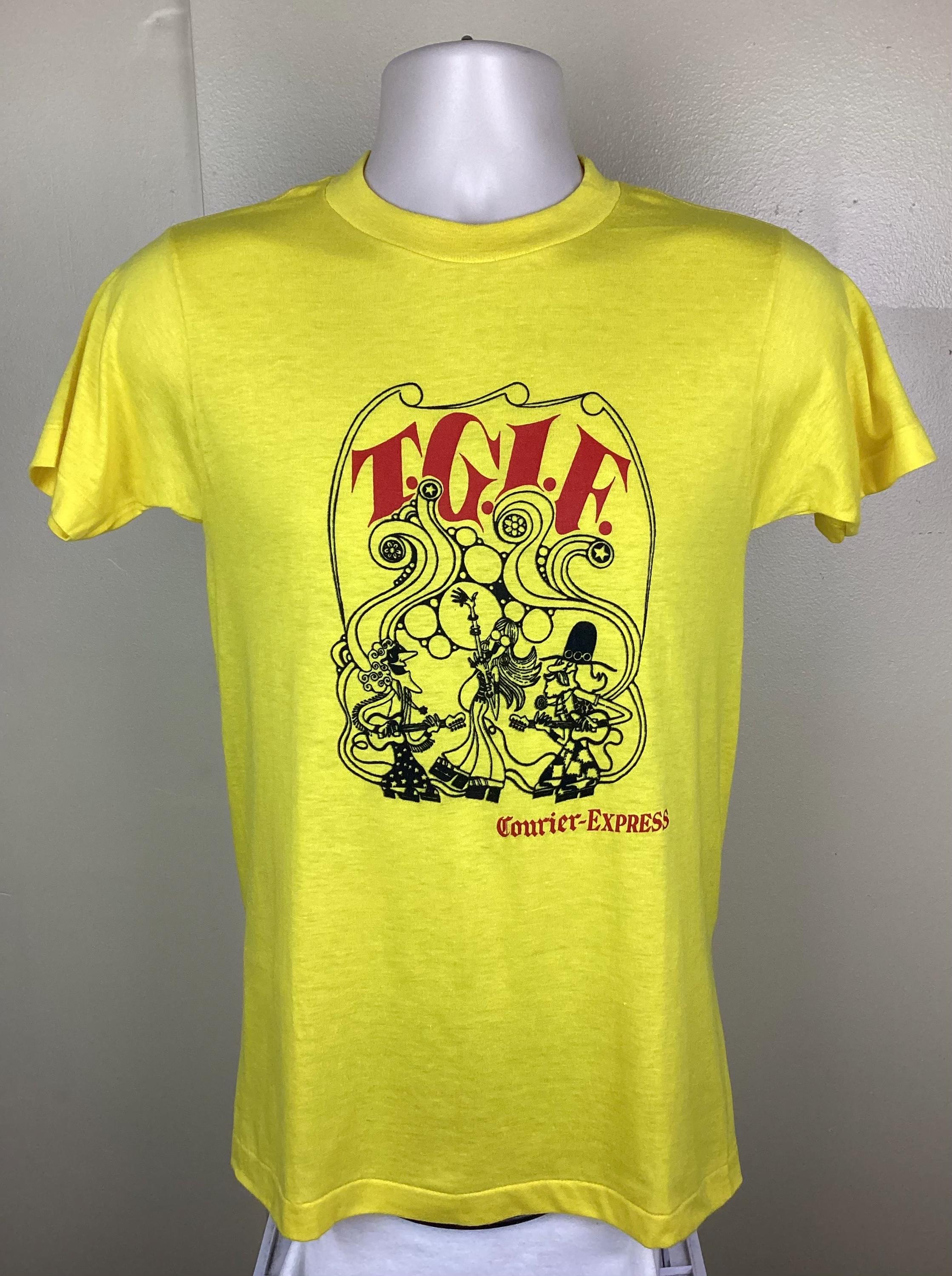 Vintage 70s Buffalo Courier Express TGIF T-shirt Yellow S/M