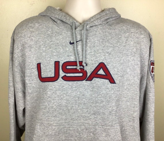 Vtg 90s Y2K Nike USA Soccer Hoodie Heather Gray S… - image 1