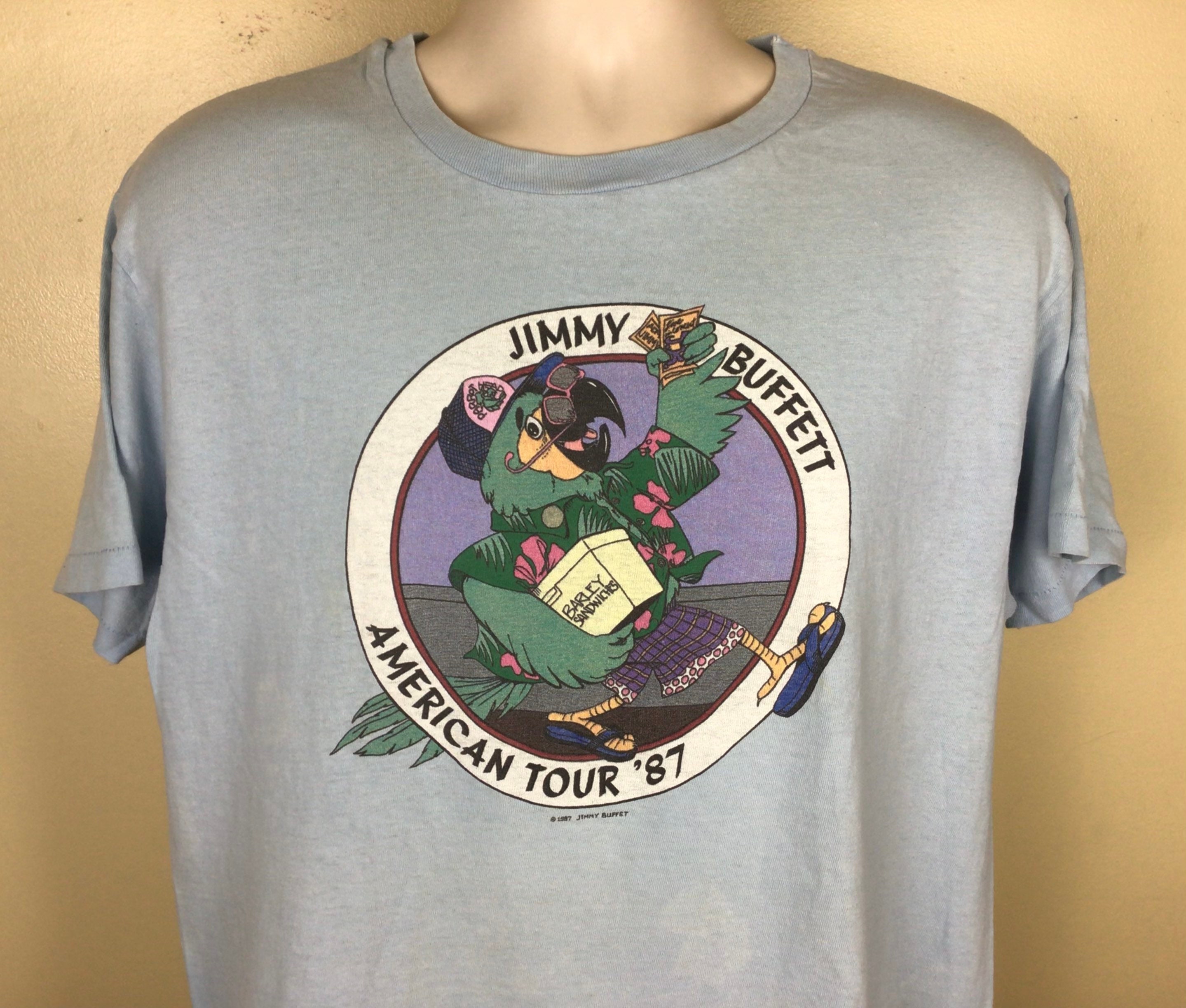 Eagles & Jimmy Buffett コンサートTシャツ Vtg 1987 Jimmy Buffett Concert T-shirt Blue L/XL 80s Hanes
